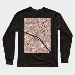 Paris Map Pattern in Soft Pink Pastels Long Sleeve T-Shirt